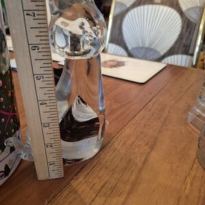 Vintage Derpy Glass Cat Figurine with Black and White Swirls Paperweight